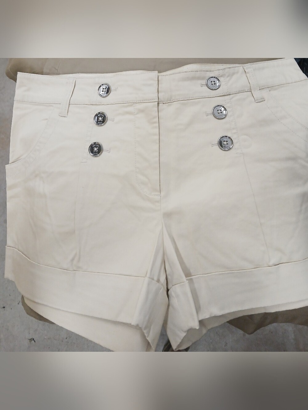 Michael Kors High-Waist Cream Sailor Button Shorts With Cuffs